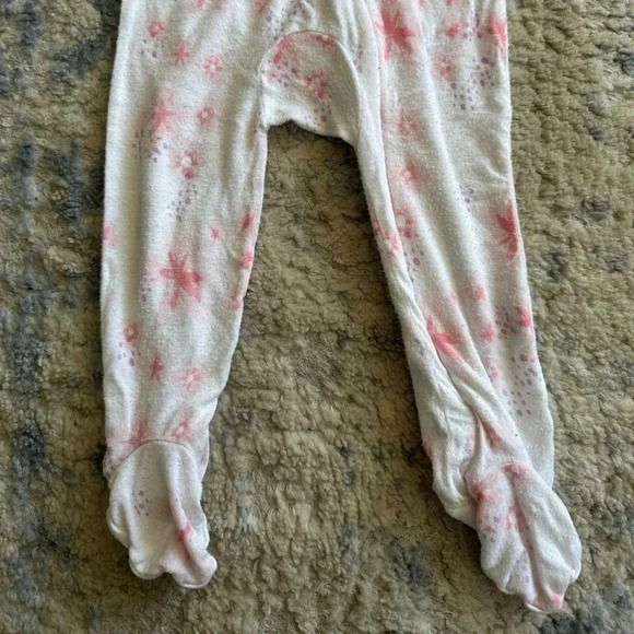 Lullaby Lane White & Pink Zippered Footie Pajamas Size 6-9 Months Sleepsuit - Picture 5 of 6